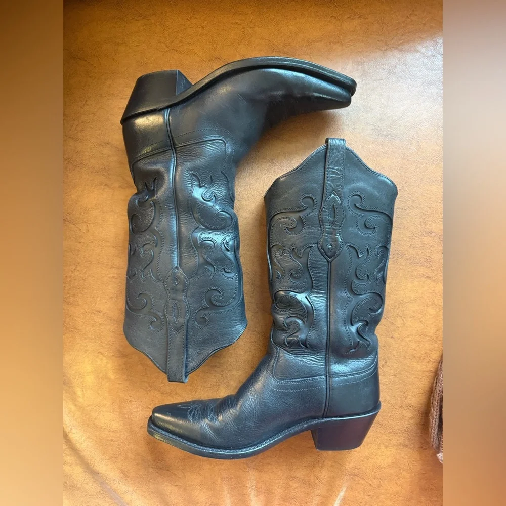 Old West LF1579 Black Snip Toe Cowboy Boots Women 7B Leather Western - Picture 7 of 9